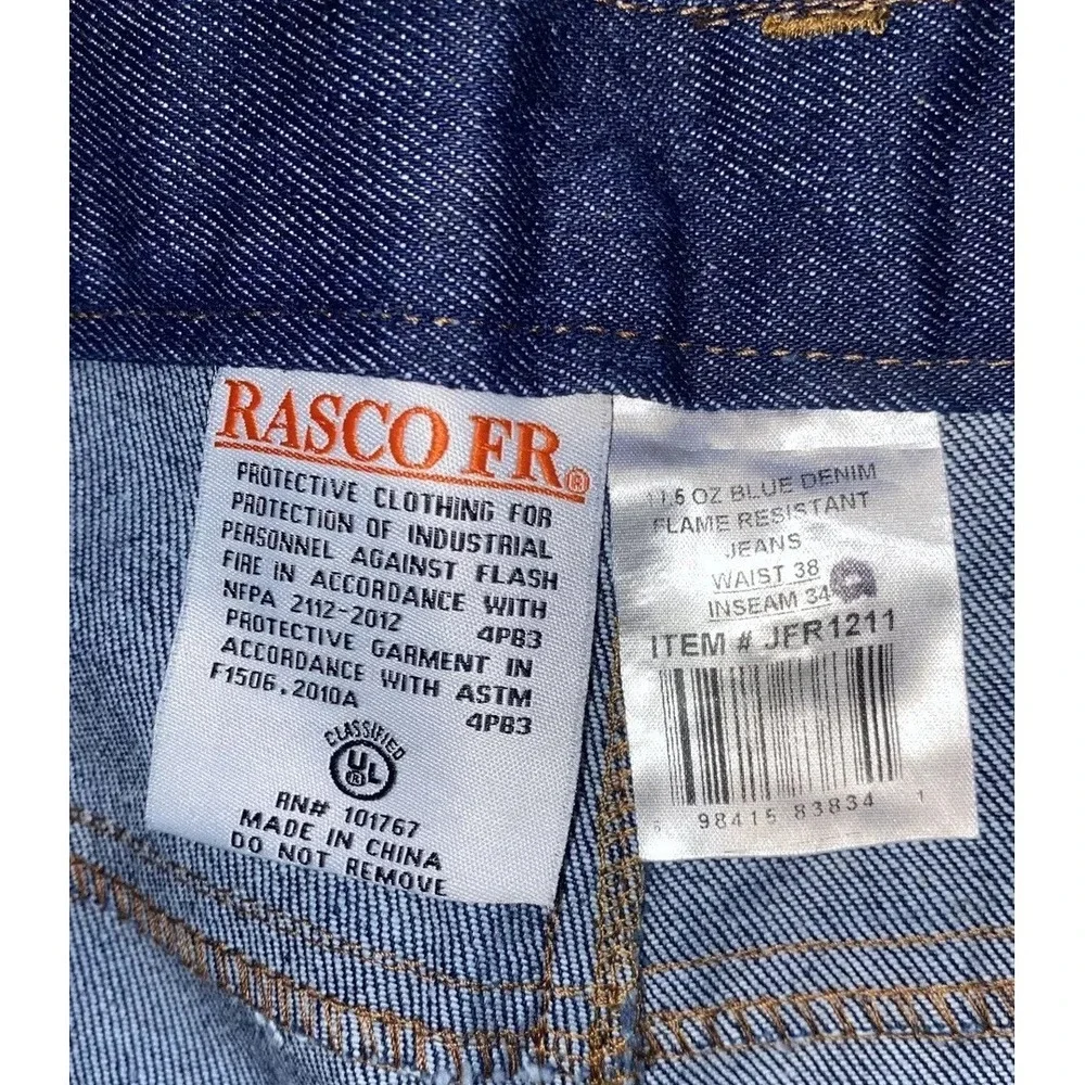 New Rasco Mens FR Work Jeans‎ Blue Flame Resistant Dark Pockets Denim 38 X 34